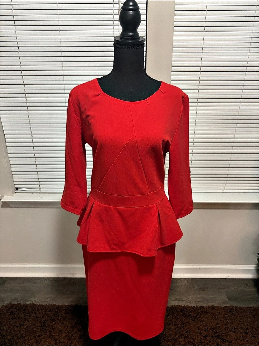 Red Peplum Midi Dress